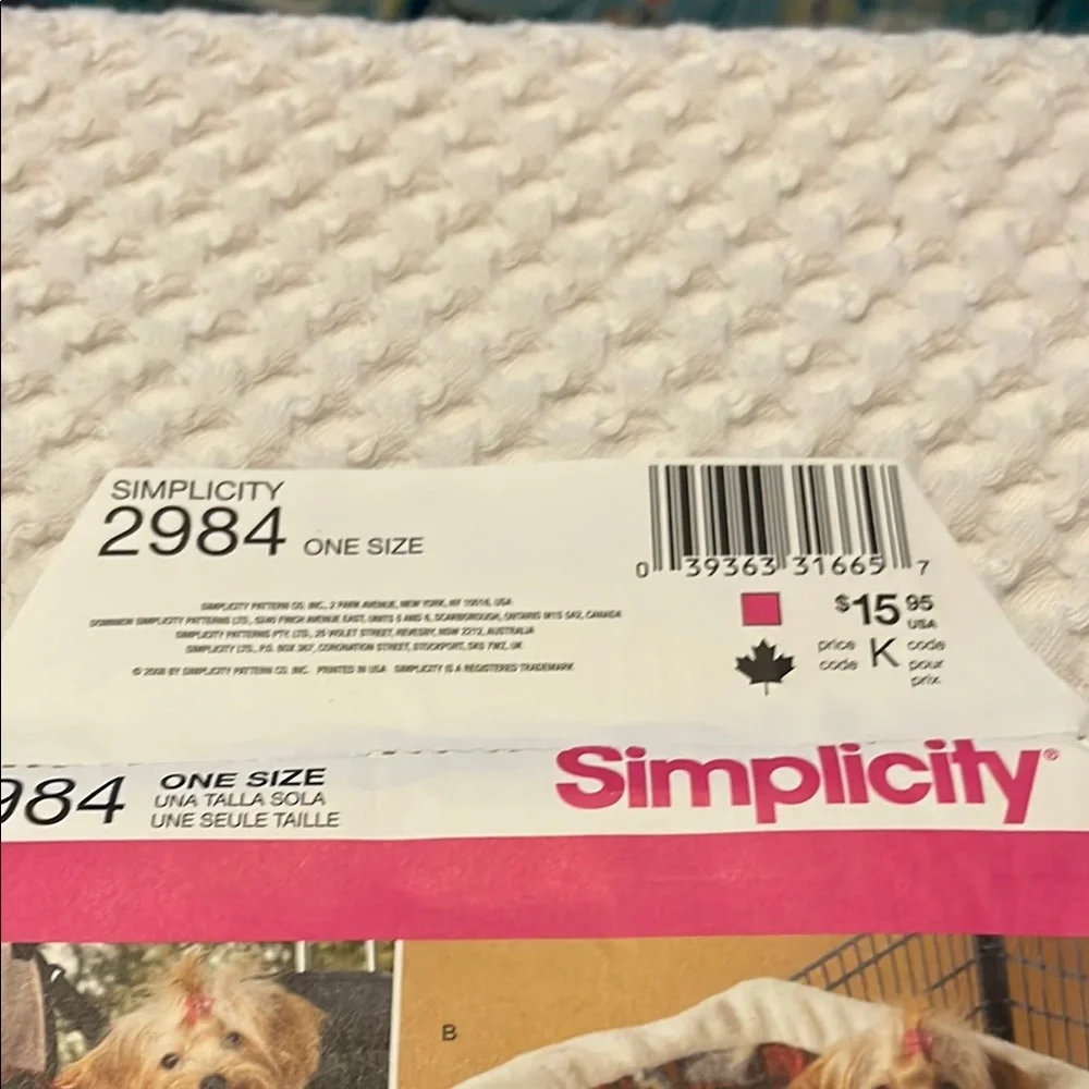 Simplicity Dog Essentials pattern car seat/shopping cart/car back cover/toys
